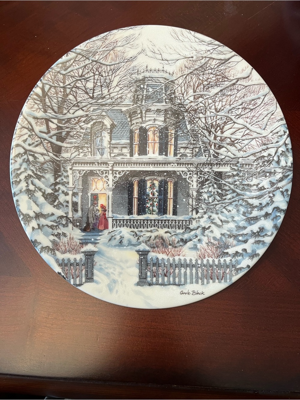 Winter Victorian House Decorative Holiday Plate - White/Grey